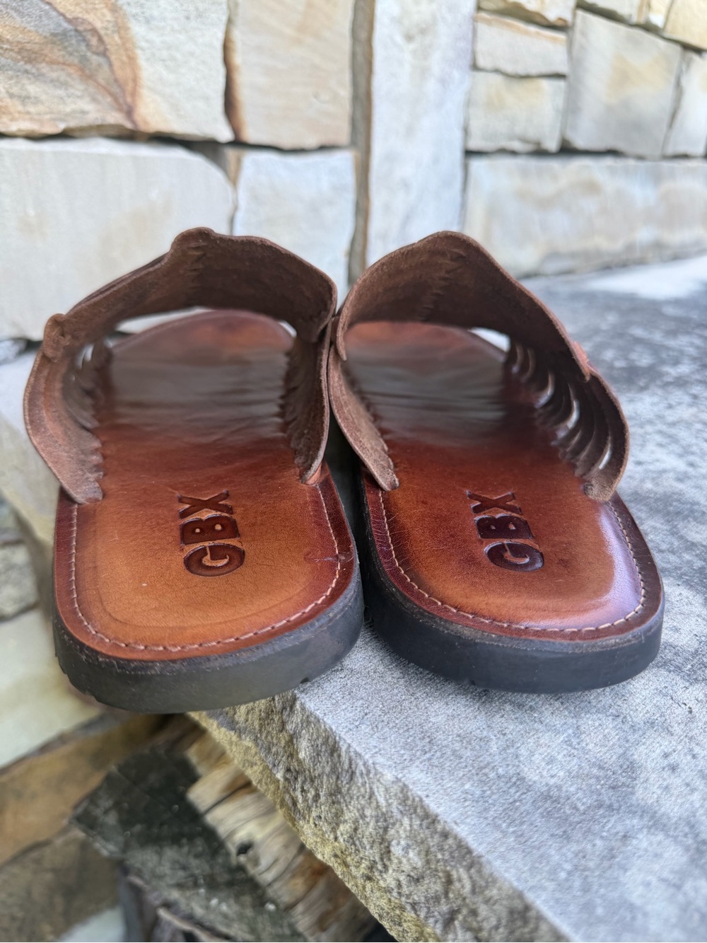 Men's Brown Leather Woven Slide Sandals by GBX. Sz-8.5. F - Picture 5 of 10